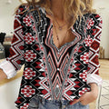Red Aotearoa Tukutuku and Poutama Motif Women Casual Shirt
