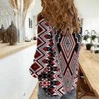 Red Aotearoa Tukutuku and Poutama Motif Women Casual Shirt