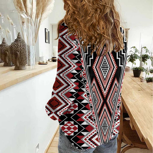 Red Aotearoa Tukutuku and Poutama Motif Women Casual Shirt
