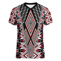 Red Aotearoa Tukutuku and Poutama Motif Women V-Neck T-Shirt