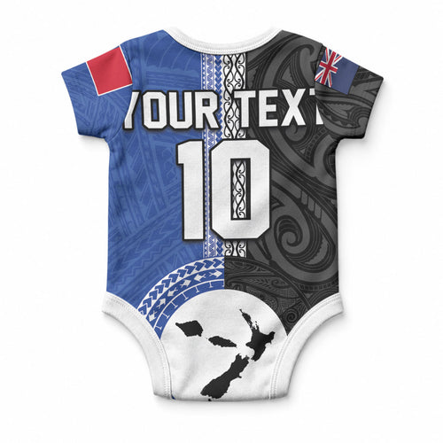 Custom Samoa and New Zealand Rugby Baby Onesie Teuila Samoan and Maori Warrior