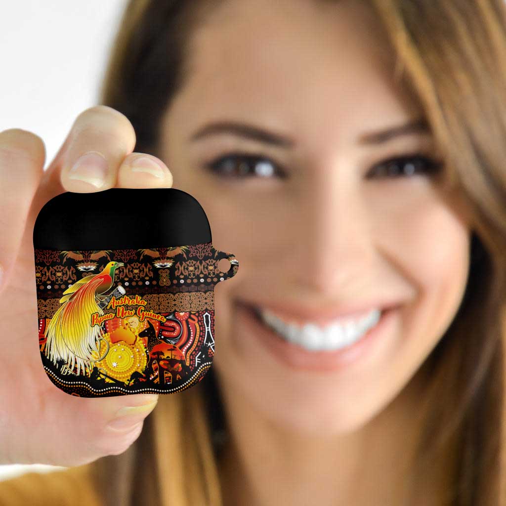Australia and Papua New Guinea Together AirPods Case Kangaroo Aboriginal Art and Bird-of-paradise Oro Tribal Motifs - Aussie Hoodie