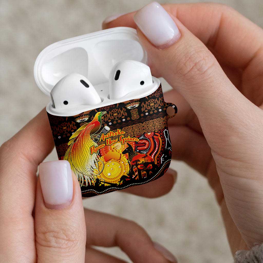 Australia and Papua New Guinea Together AirPods Case Kangaroo Aboriginal Art and Bird-of-paradise Oro Tribal Motifs - Aussie Hoodie