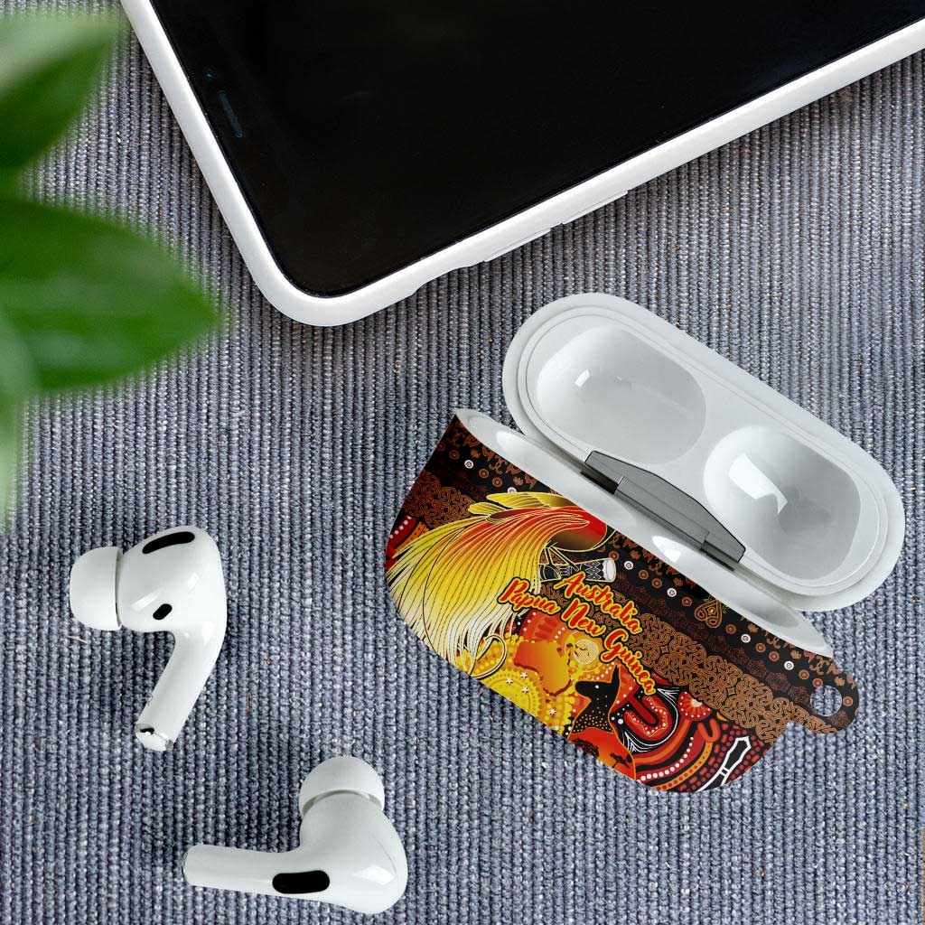 Australia and Papua New Guinea Together AirPods Case Kangaroo Aboriginal Art and Bird-of-paradise Oro Tribal Motifs - Aussie Hoodie