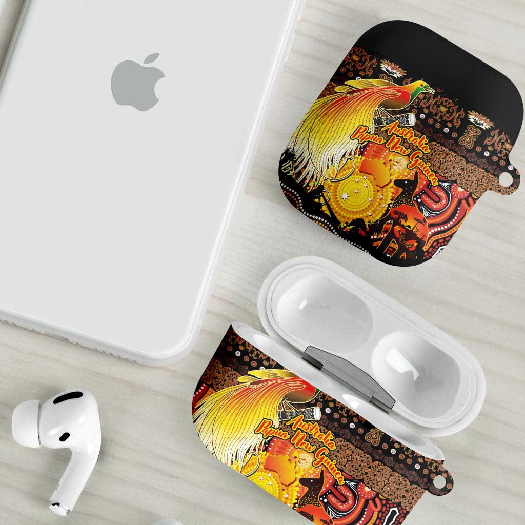 Australia and Papua New Guinea Together AirPods Case Kangaroo Aboriginal Art and Bird-of-paradise Oro Tribal Motifs - Aussie Hoodie