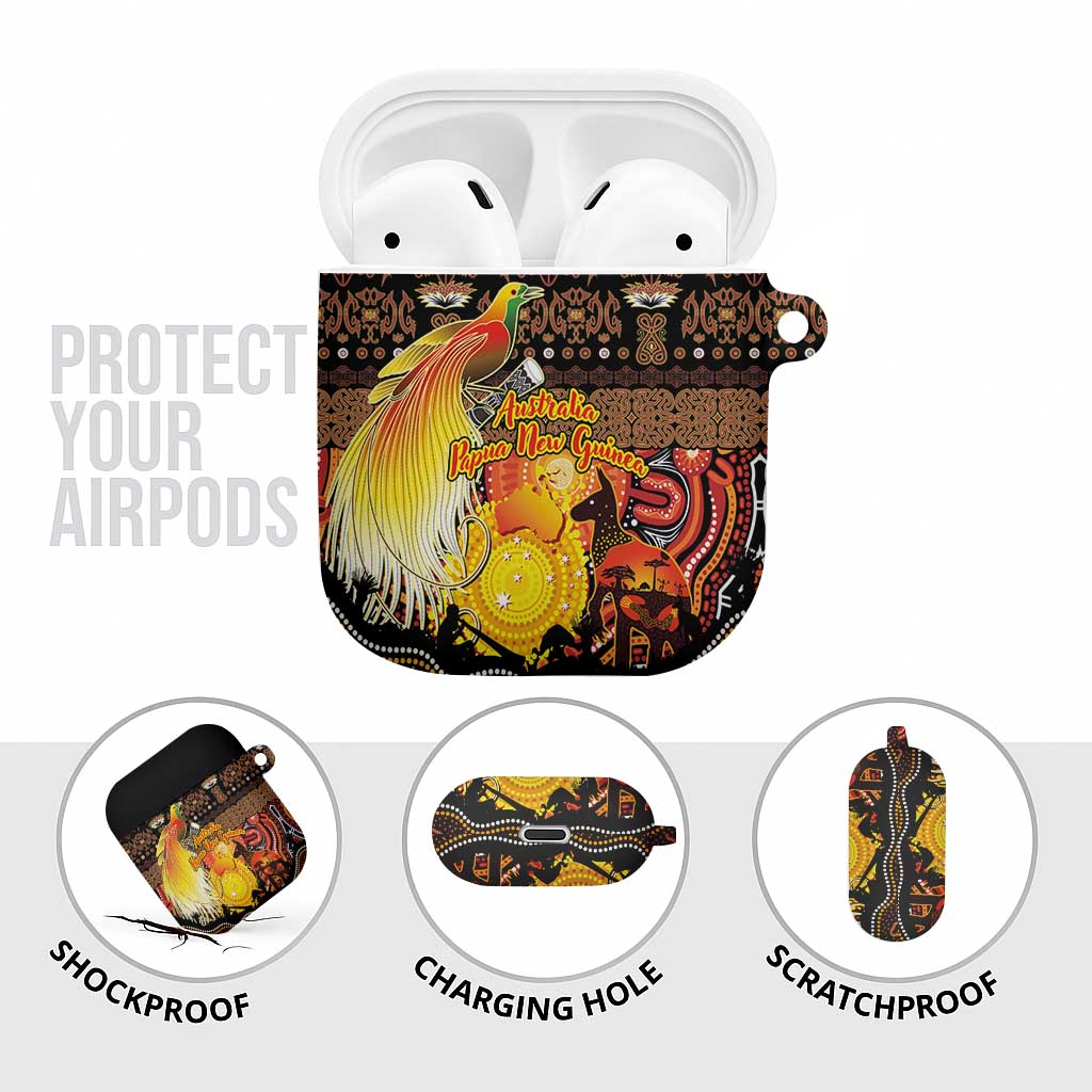 Australia and Papua New Guinea Together AirPods Case Kangaroo Aboriginal Art and Bird-of-paradise Oro Tribal Motifs - Aussie Hoodie