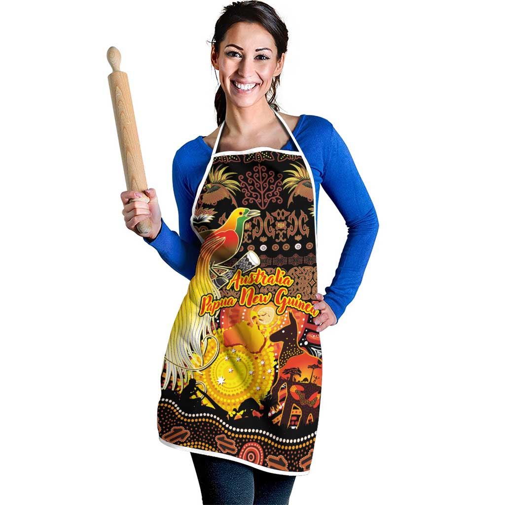 Australia and Papua New Guinea Together Apron Kangaroo Aboriginal Art and Bird-of-paradise Oro Tribal Motifs - Aussie Hoodie