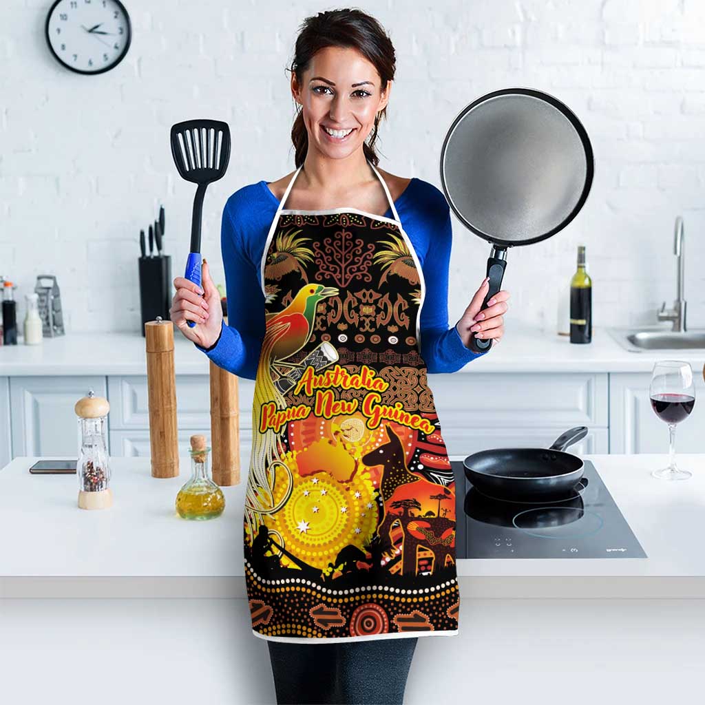 Australia and Papua New Guinea Together Apron Kangaroo Aboriginal Art and Bird-of-paradise Oro Tribal Motifs - Aussie Hoodie