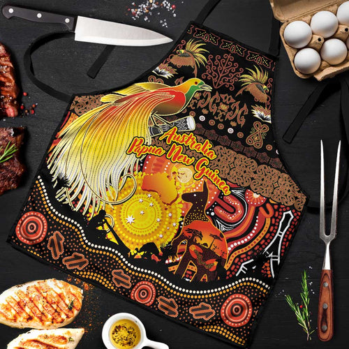 Australia and Papua New Guinea Together Apron Kangaroo Aboriginal Art and Bird-of-paradise Oro Tribal Motifs - Aussie Hoodie