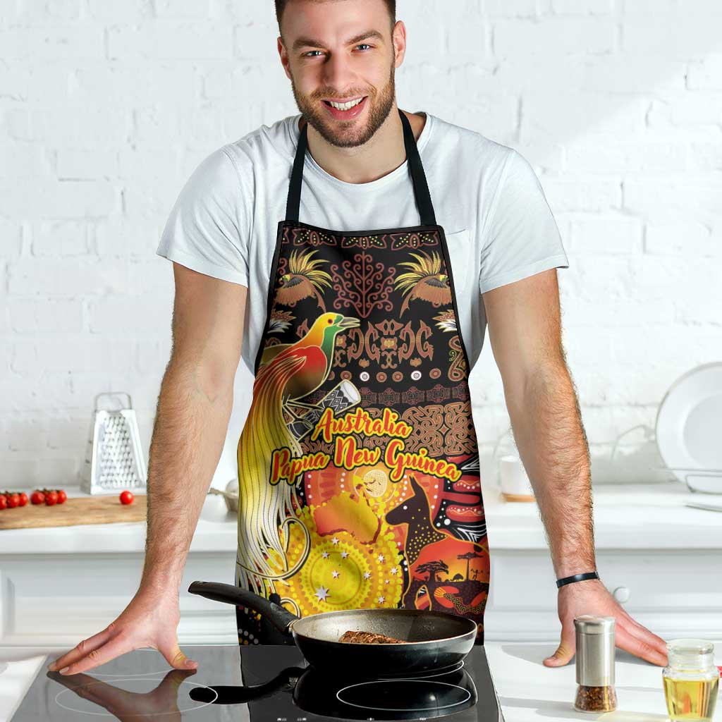 Australia and Papua New Guinea Together Apron Kangaroo Aboriginal Art and Bird-of-paradise Oro Tribal Motifs - Aussie Hoodie