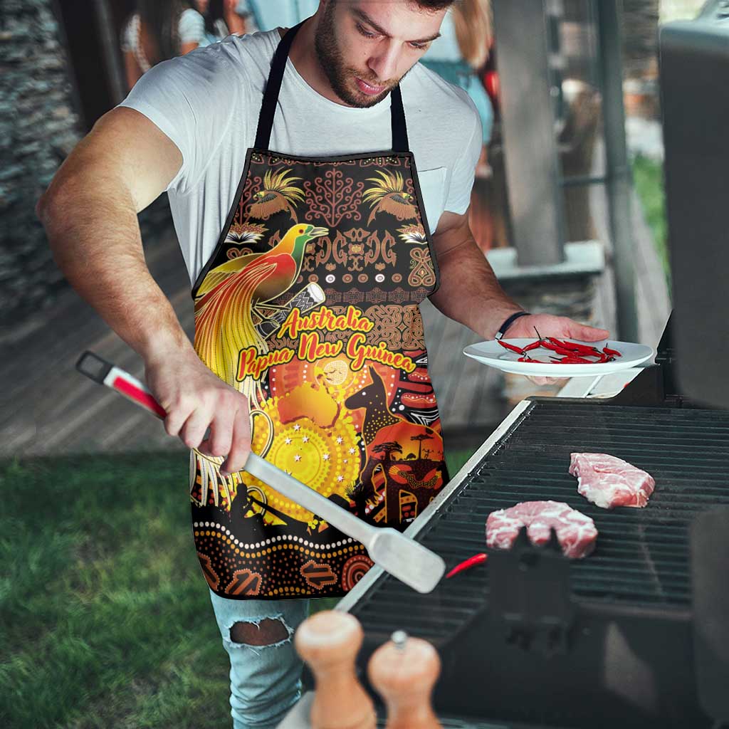 Australia and Papua New Guinea Together Apron Kangaroo Aboriginal Art and Bird-of-paradise Oro Tribal Motifs - Aussie Hoodie