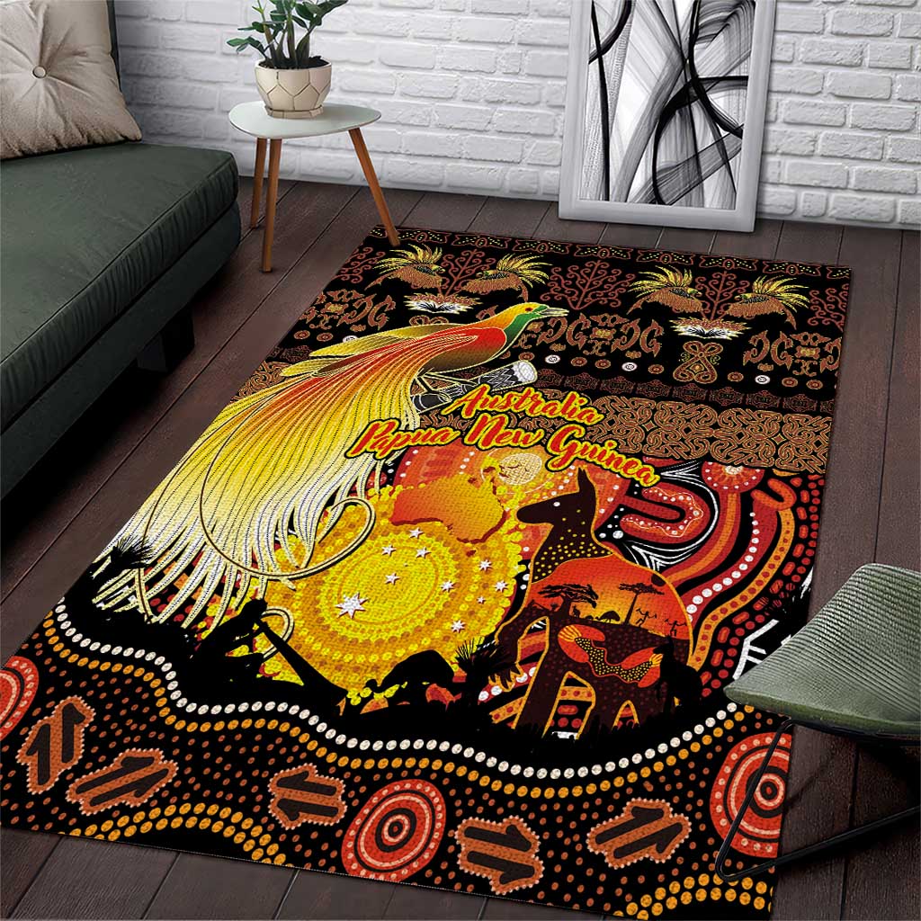 Australia and Papua New Guinea Together Area Rug Kangaroo Aboriginal Art and Bird-of-paradise Oro Tribal Motifs - Aussie Hoodie