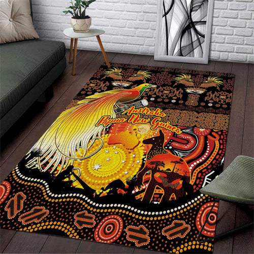 Australia and Papua New Guinea Together Area Rug Kangaroo Aboriginal Art and Bird-of-paradise Oro Tribal Motifs - Aussie Hoodie