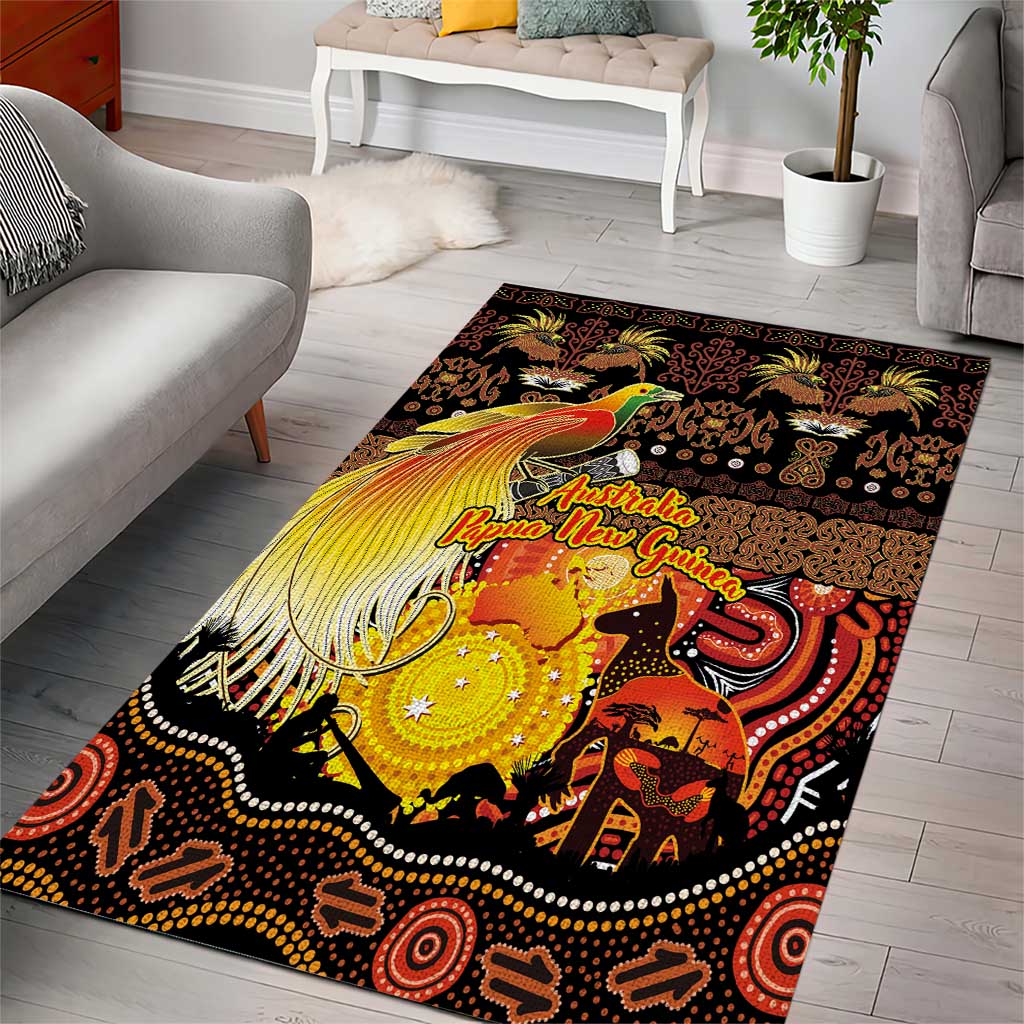Australia and Papua New Guinea Together Area Rug Kangaroo Aboriginal Art and Bird-of-paradise Oro Tribal Motifs - Aussie Hoodie
