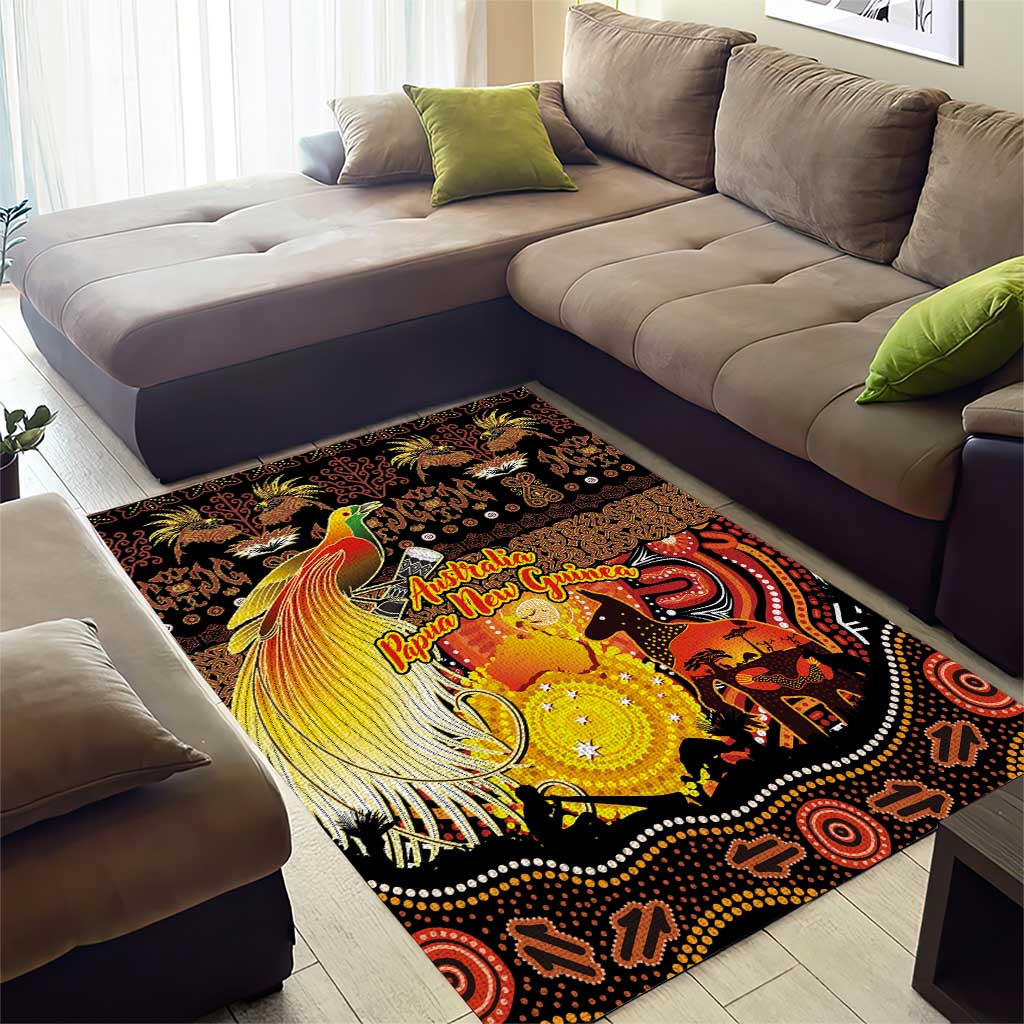 Australia and Papua New Guinea Together Area Rug Kangaroo Aboriginal Art and Bird-of-paradise Oro Tribal Motifs - Aussie Hoodie