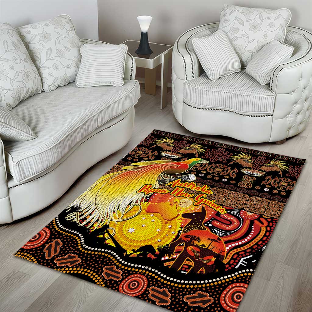Australia and Papua New Guinea Together Area Rug Kangaroo Aboriginal Art and Bird-of-paradise Oro Tribal Motifs - Aussie Hoodie