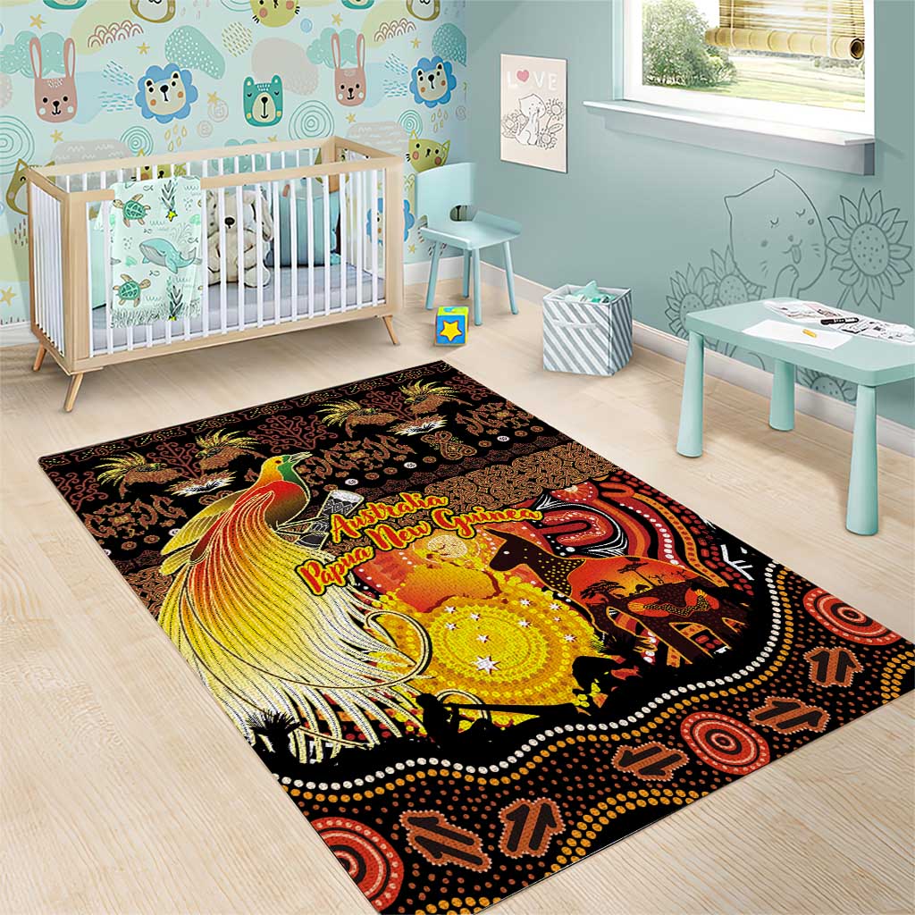 Australia and Papua New Guinea Together Area Rug Kangaroo Aboriginal Art and Bird-of-paradise Oro Tribal Motifs - Aussie Hoodie