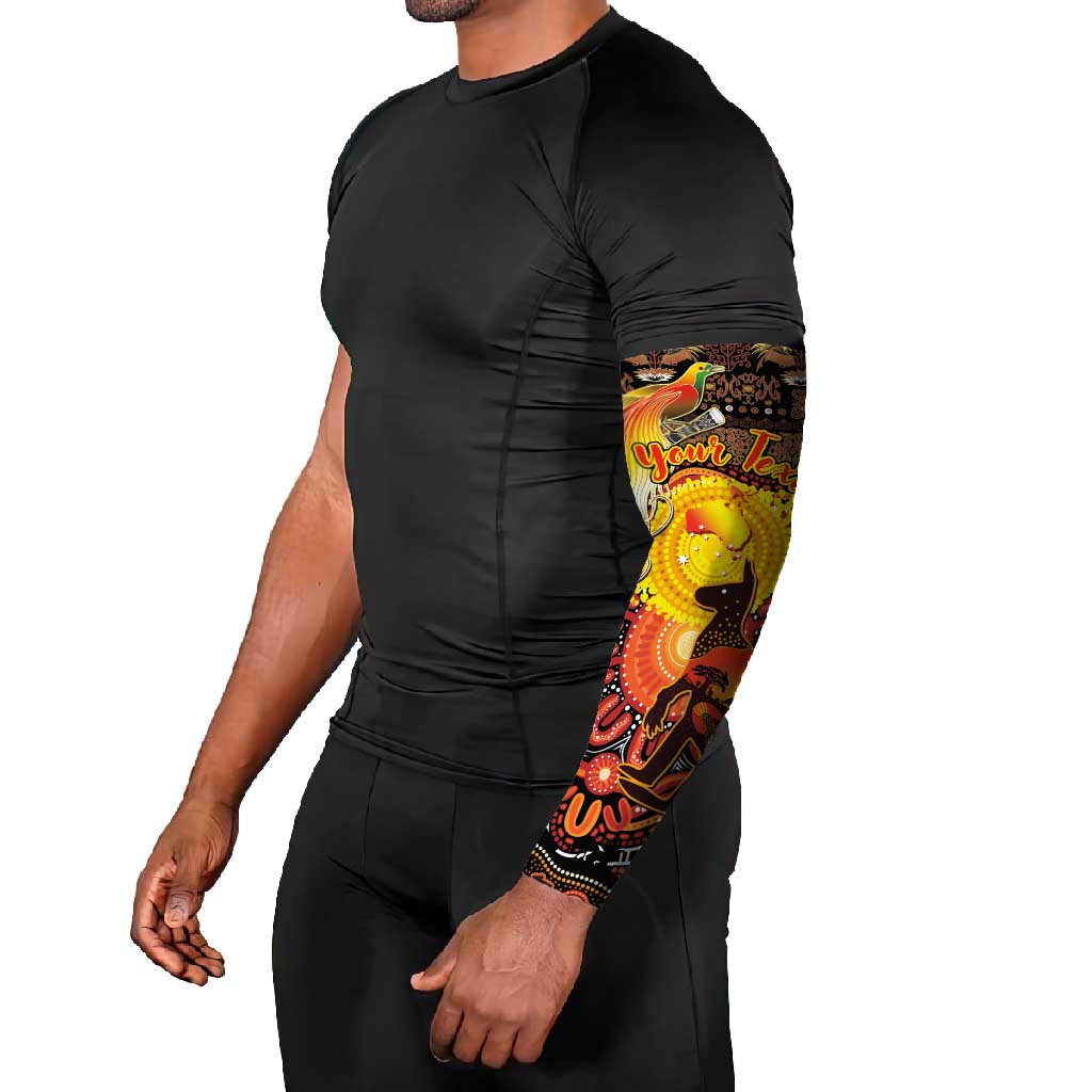 Personalized Australia and Papua New Guinea Together Arm Sleeves Kangaroo Aboriginal Art and Bird-of-paradise Oro Tribal Motifs - Aussie Hoodie