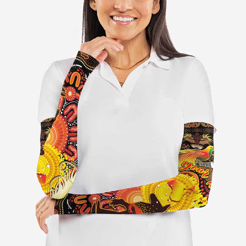 Personalized Australia and Papua New Guinea Together Arm Sleeves Kangaroo Aboriginal Art and Bird-of-paradise Oro Tribal Motifs - Aussie Hoodie