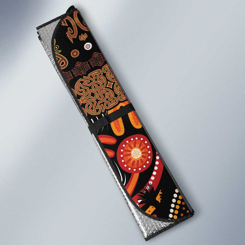 Australia and Papua New Guinea Together Auto Sun Shade Kangaroo Aboriginal Art and Bird-of-paradise Oro Tribal Motifs - Aussie Hoodie