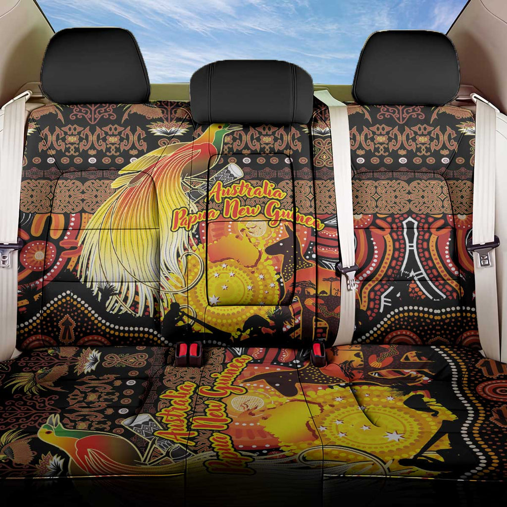 Australia and Papua New Guinea Together Back Car Seat Cover Kangaroo Aboriginal Art and Bird-of-paradise Oro Tribal Motifs - Aussie Hoodie