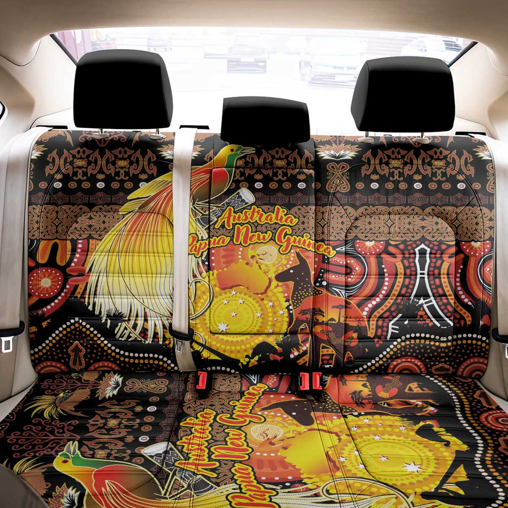 Australia and Papua New Guinea Together Back Car Seat Cover Kangaroo Aboriginal Art and Bird-of-paradise Oro Tribal Motifs - Aussie Hoodie