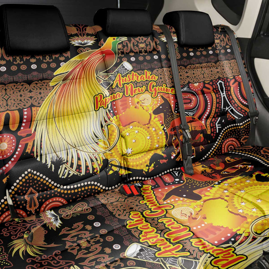 Australia and Papua New Guinea Together Back Car Seat Cover Kangaroo Aboriginal Art and Bird-of-paradise Oro Tribal Motifs - Aussie Hoodie