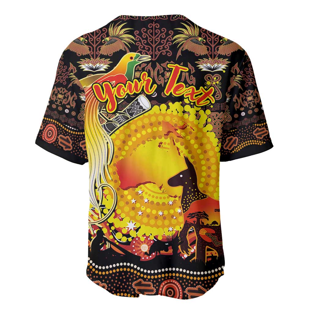 Personalized Australia and Papua New Guinea Together Baseball Jersey Kangaroo Aboriginal Art and Bird-of-paradise Oro Tribal Motifs - Aussie Hoodie