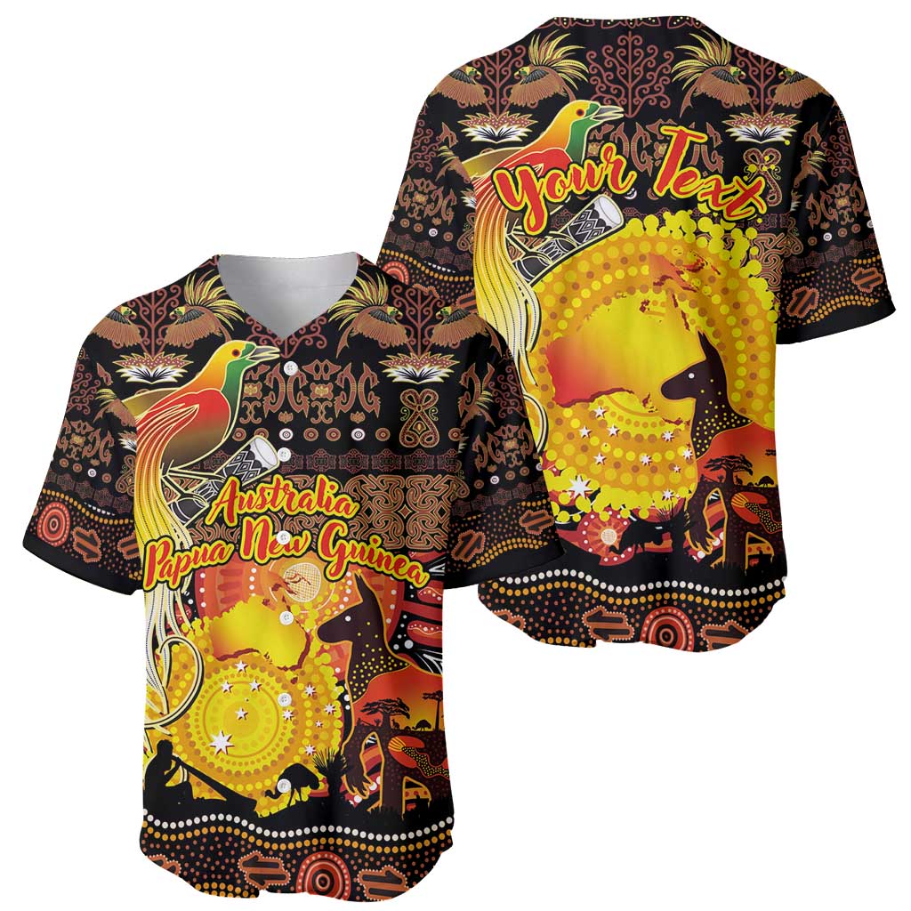 Personalized Australia and Papua New Guinea Together Baseball Jersey Kangaroo Aboriginal Art and Bird-of-paradise Oro Tribal Motifs - Aussie Hoodie