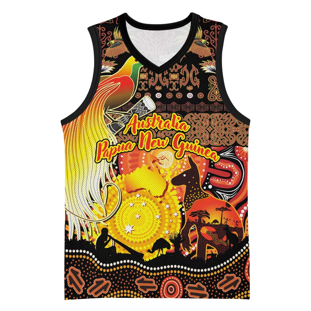 Personalized Australia and Papua New Guinea Together Basketball Jersey Kangaroo Aboriginal Art and Bird-of-paradise Oro Tribal Motifs - Aussie Hoodie