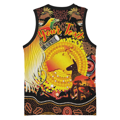 Personalized Australia and Papua New Guinea Together Basketball Jersey Kangaroo Aboriginal Art and Bird-of-paradise Oro Tribal Motifs - Aussie Hoodie