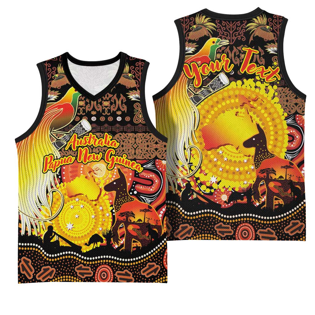 Personalized Australia and Papua New Guinea Together Basketball Jersey Kangaroo Aboriginal Art and Bird-of-paradise Oro Tribal Motifs - Aussie Hoodie