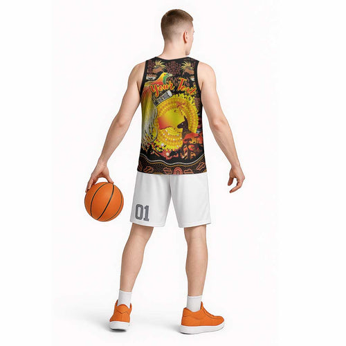 Personalized Australia and Papua New Guinea Together Basketball Jersey Kangaroo Aboriginal Art and Bird-of-paradise Oro Tribal Motifs - Aussie Hoodie