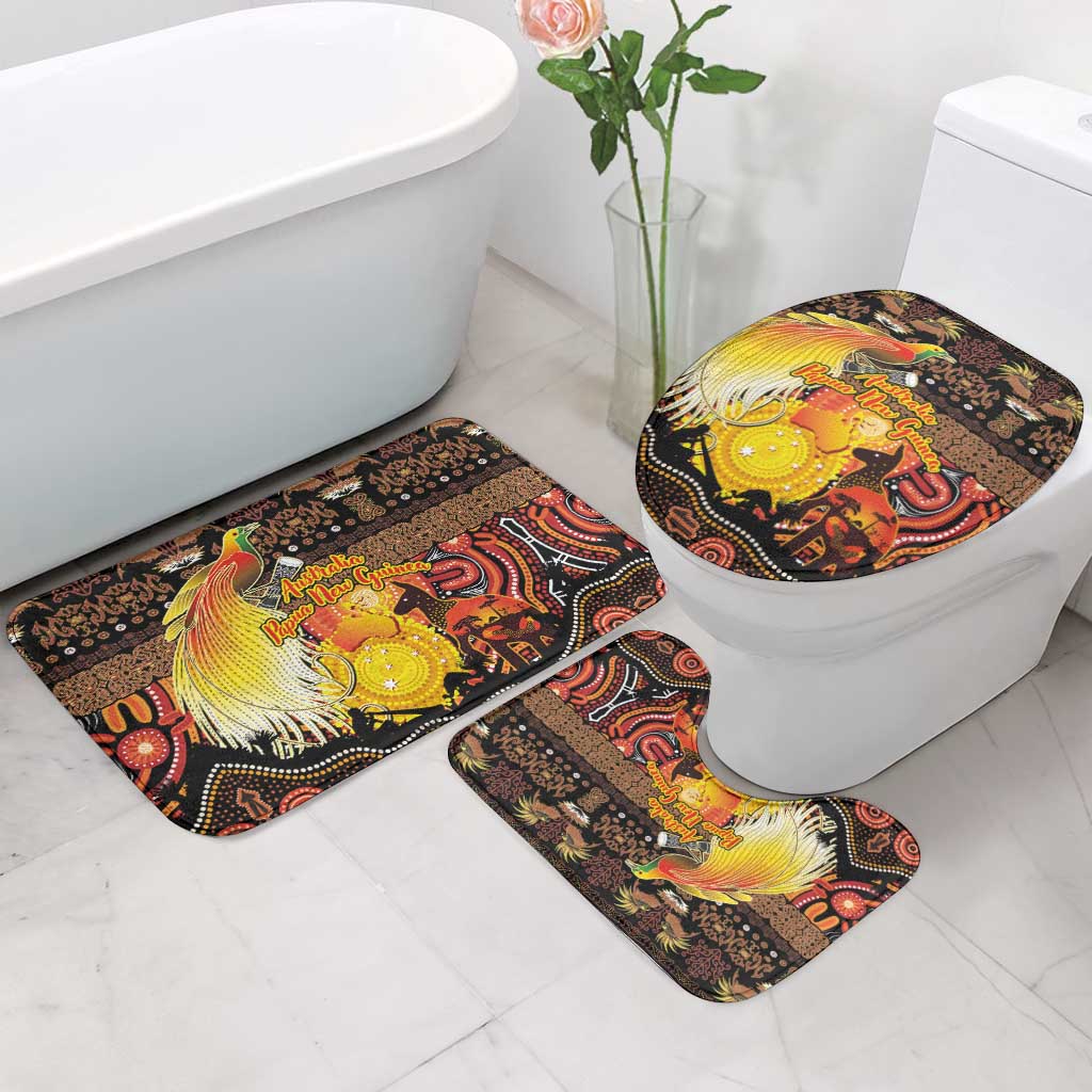 Australia and Papua New Guinea Together Bathroom Set Kangaroo Aboriginal Art and Bird-of-paradise Oro Tribal Motifs - Aussie Hoodie