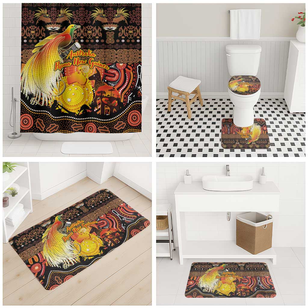 Australia and Papua New Guinea Together Bathroom Set Kangaroo Aboriginal Art and Bird-of-paradise Oro Tribal Motifs - Aussie Hoodie