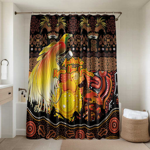 Australia and Papua New Guinea Together Bathroom Set Kangaroo Aboriginal Art and Bird-of-paradise Oro Tribal Motifs - Aussie Hoodie
