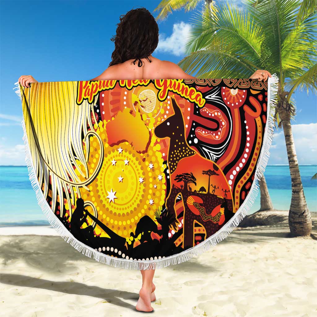Australia and Papua New Guinea Together Beach Blanket Kangaroo Aboriginal Art and Bird-of-paradise Oro Tribal Motifs - Aussie Hoodie
