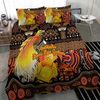 Australia and Papua New Guinea Together Bedding Set Kangaroo Aboriginal Art and Bird-of-paradise Oro Tribal Motifs - Aussie Hoodie