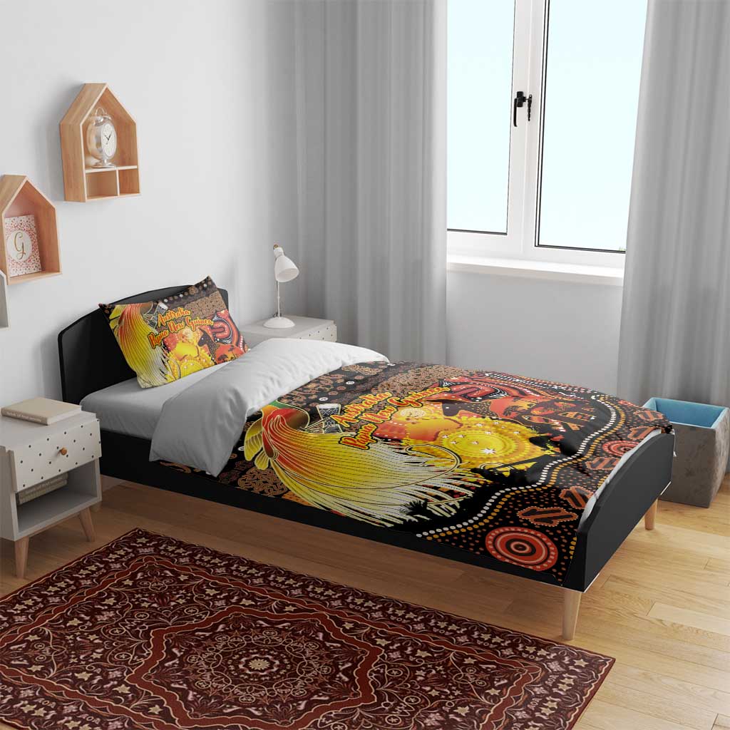 Australia and Papua New Guinea Together Bedding Set Kangaroo Aboriginal Art and Bird-of-paradise Oro Tribal Motifs - Aussie Hoodie
