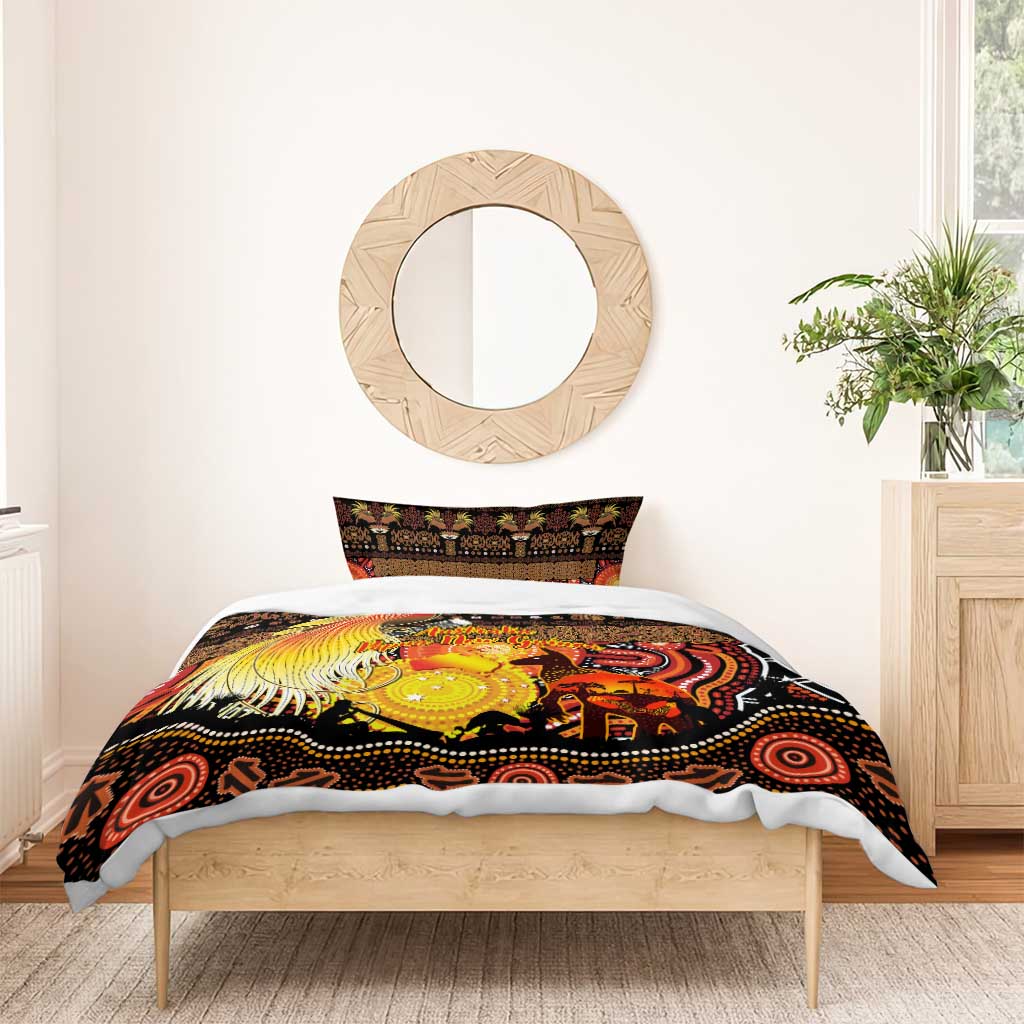 Australia and Papua New Guinea Together Bedding Set Kangaroo Aboriginal Art and Bird-of-paradise Oro Tribal Motifs - Aussie Hoodie