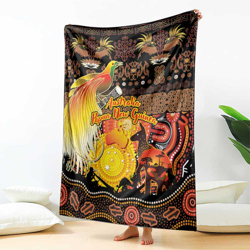 Australia and Papua New Guinea Together Blanket Kangaroo Aboriginal Art and Bird-of-paradise Oro Tribal Motifs - Aussie Hoodie