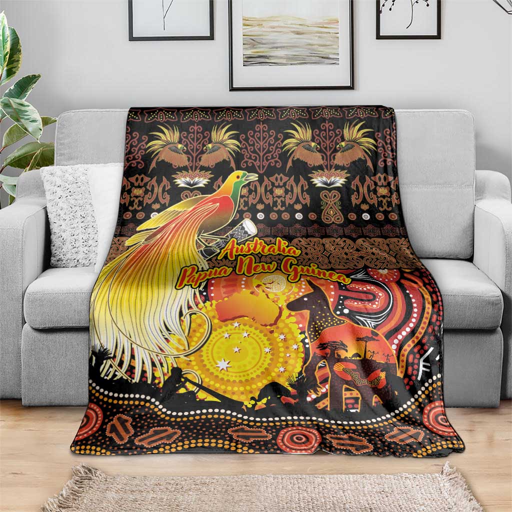 Australia and Papua New Guinea Together Blanket Kangaroo Aboriginal Art and Bird-of-paradise Oro Tribal Motifs - Aussie Hoodie