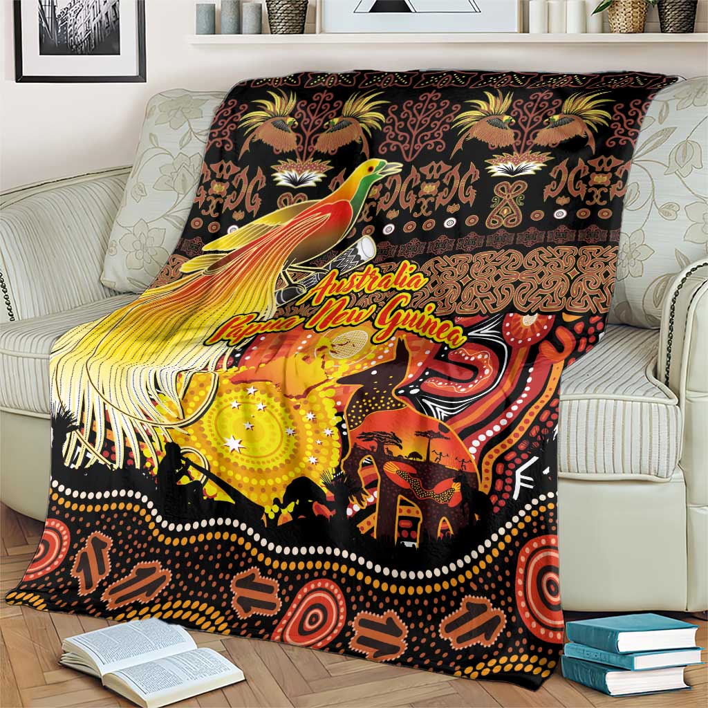 Australia and Papua New Guinea Together Blanket Kangaroo Aboriginal Art and Bird-of-paradise Oro Tribal Motifs - Aussie Hoodie
