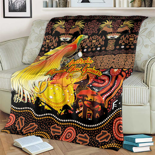 Australia and Papua New Guinea Together Blanket Kangaroo Aboriginal Art and Bird-of-paradise Oro Tribal Motifs - Aussie Hoodie