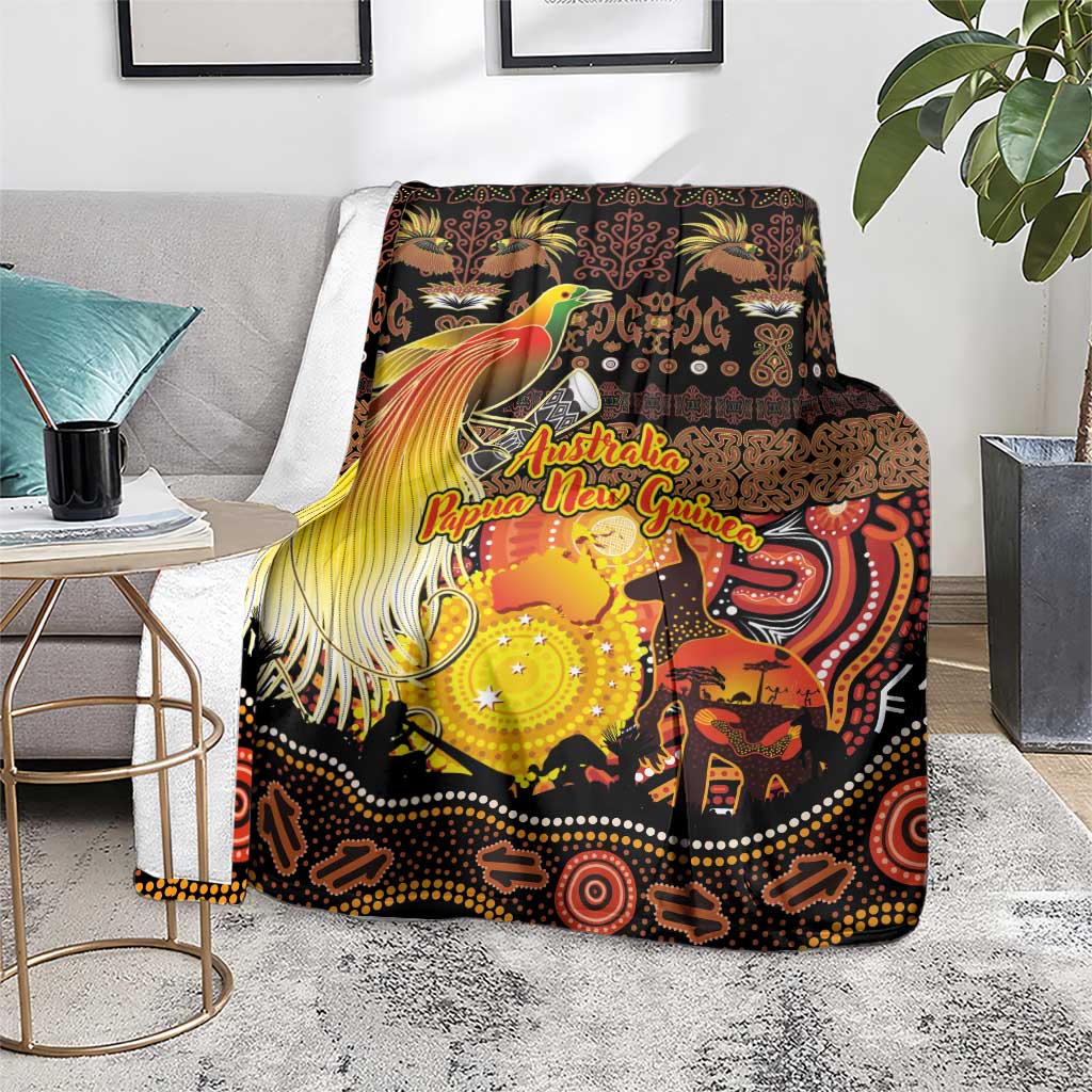 Australia and Papua New Guinea Together Blanket Kangaroo Aboriginal Art and Bird-of-paradise Oro Tribal Motifs - Aussie Hoodie