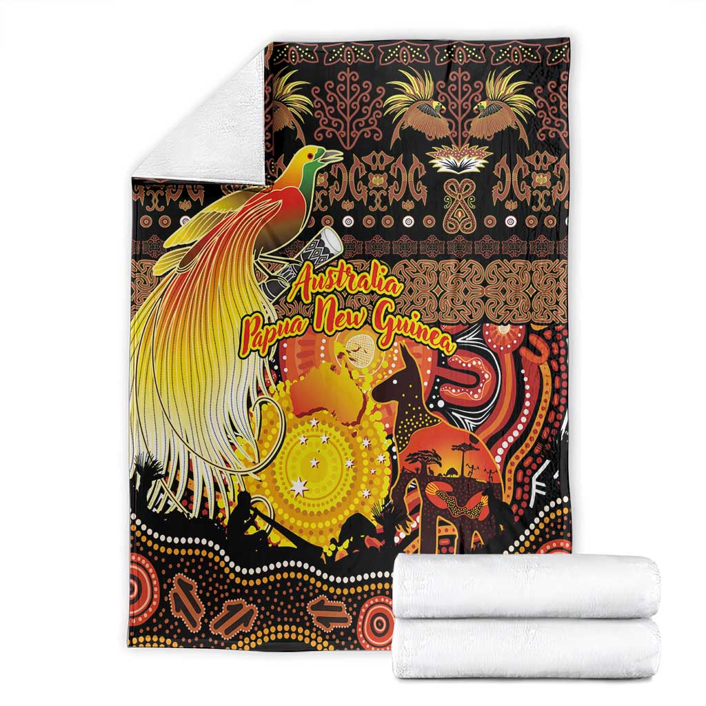 Australia and Papua New Guinea Together Blanket Kangaroo Aboriginal Art and Bird-of-paradise Oro Tribal Motifs - Aussie Hoodie