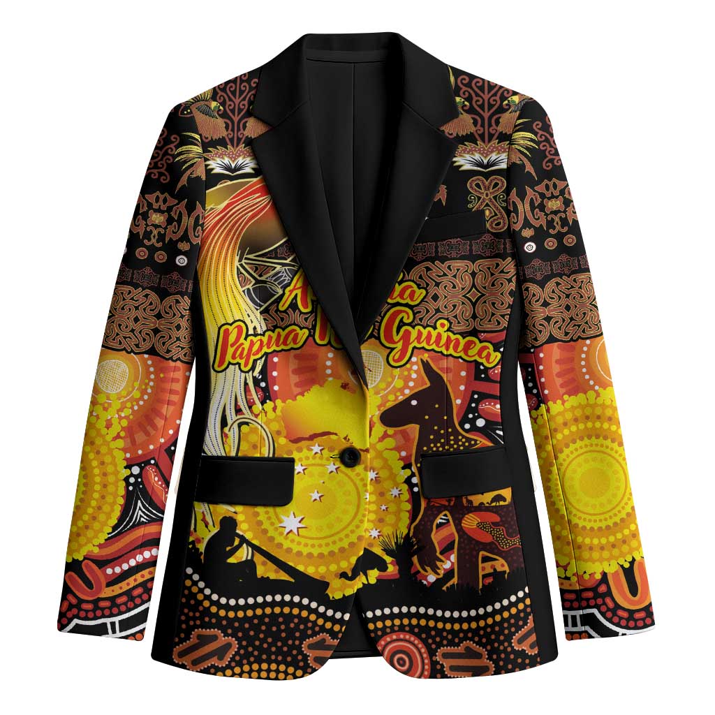 Personalized Australia and Papua New Guinea Together Blazer Kangaroo Aboriginal Art and Bird-of-paradise Oro Tribal Motifs - Aussie Hoodie