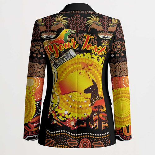 Personalized Australia and Papua New Guinea Together Blazer Kangaroo Aboriginal Art and Bird-of-paradise Oro Tribal Motifs - Aussie Hoodie