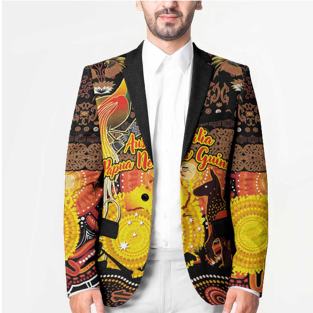 Personalized Australia and Papua New Guinea Together Blazer Kangaroo Aboriginal Art and Bird-of-paradise Oro Tribal Motifs - Aussie Hoodie