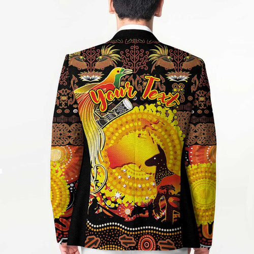 Personalized Australia and Papua New Guinea Together Blazer Kangaroo Aboriginal Art and Bird-of-paradise Oro Tribal Motifs - Aussie Hoodie